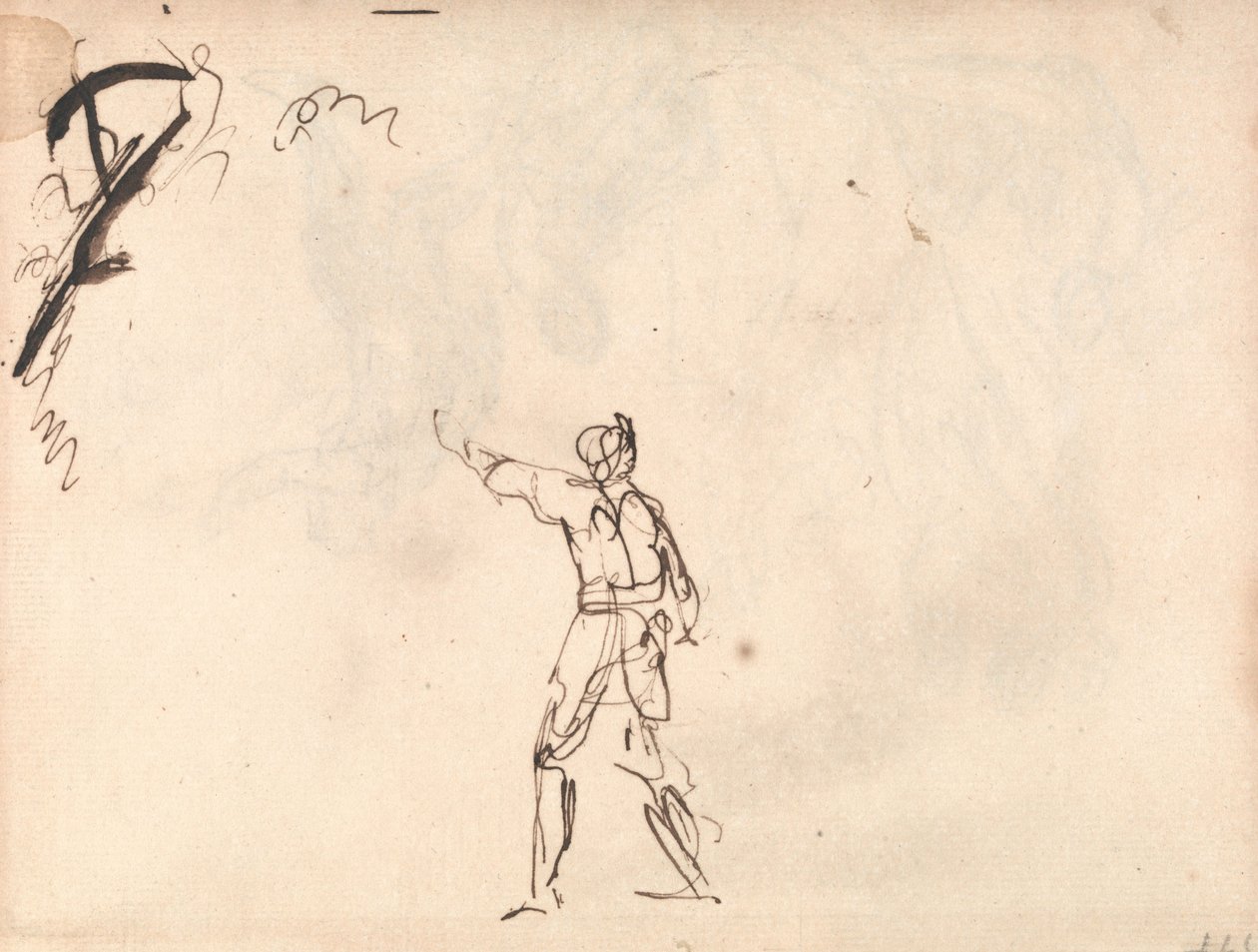 Statue debout, le bras levé, peut-être Macbeth - George Romney