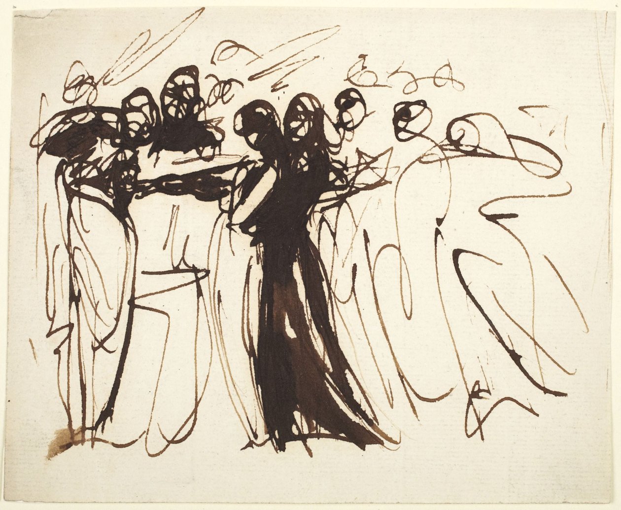 Des personnages debout rassemblés - George Romney