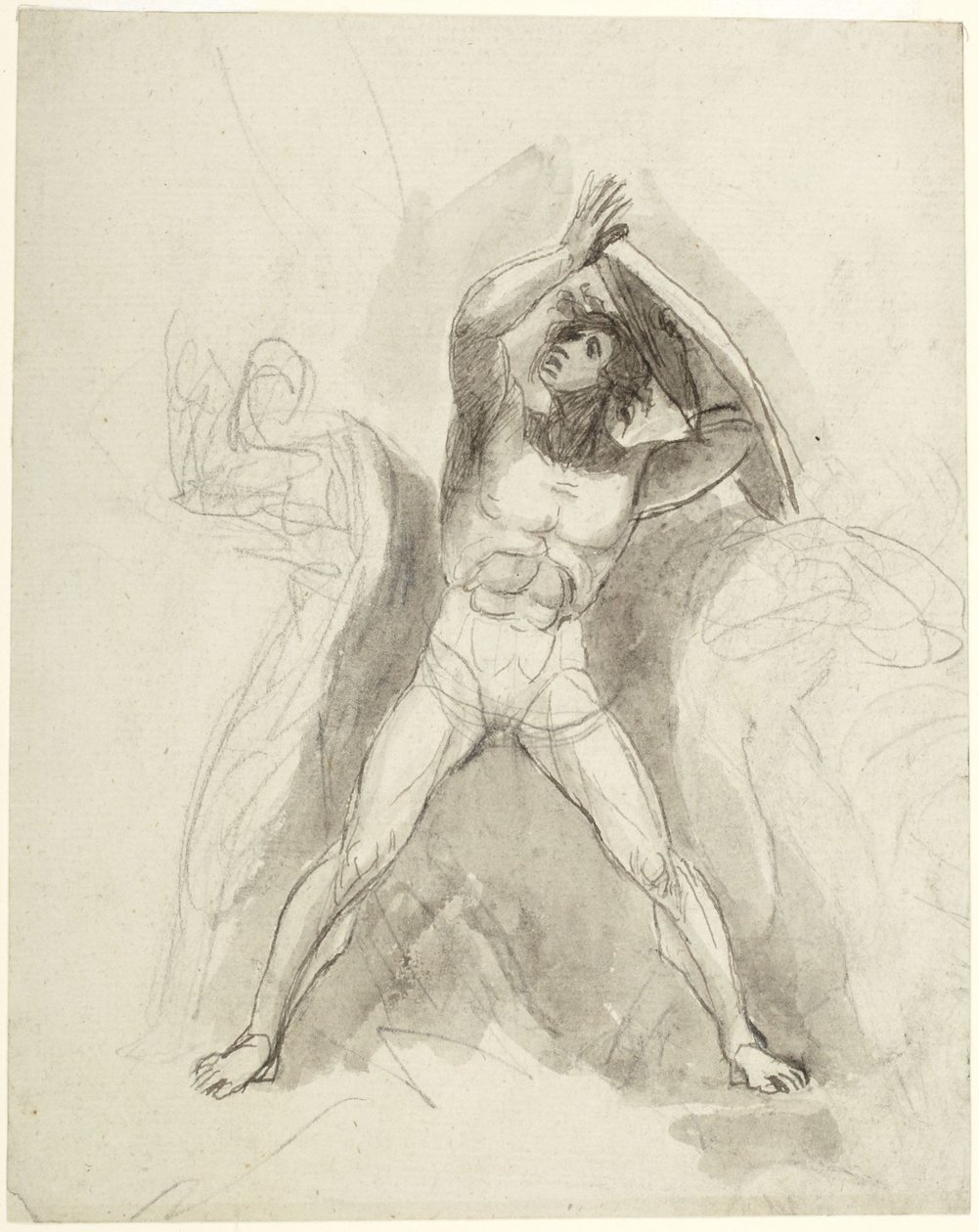 Nu masculin debout tenant un bouclier - George Romney