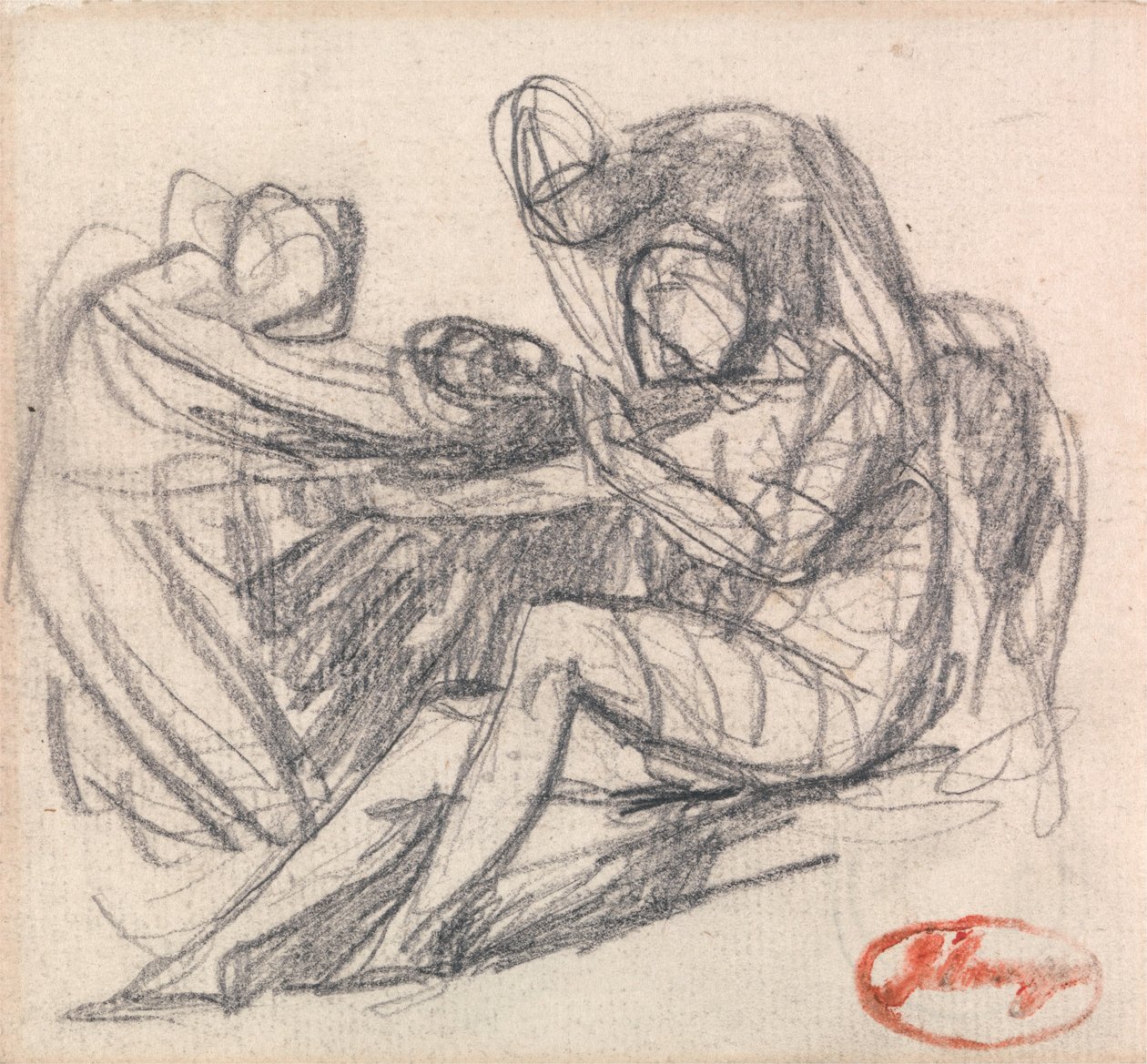 Deux personnages aidant un personnage assis - George Romney