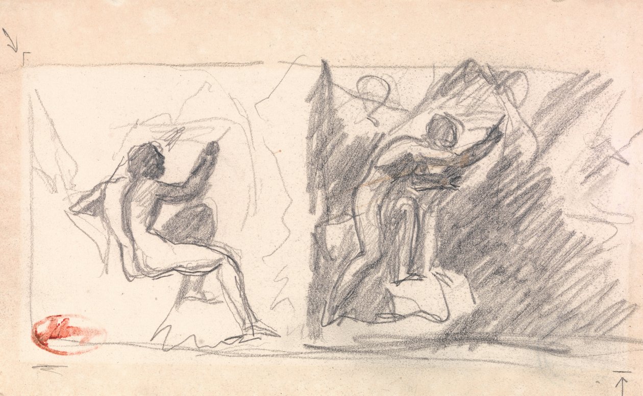 Deux esquisses : Nu masculin assis, vue arrière ; personnage debout, gesticulant - George Romney