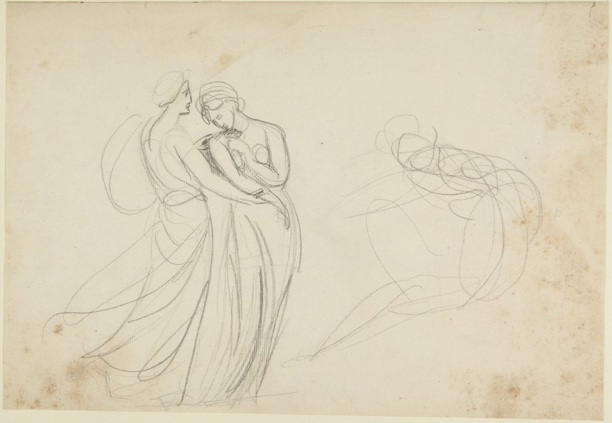 Deux figures féminines face à une figure assise, étude pour « Deux jeunes filles consultant une voyante » - George Romney