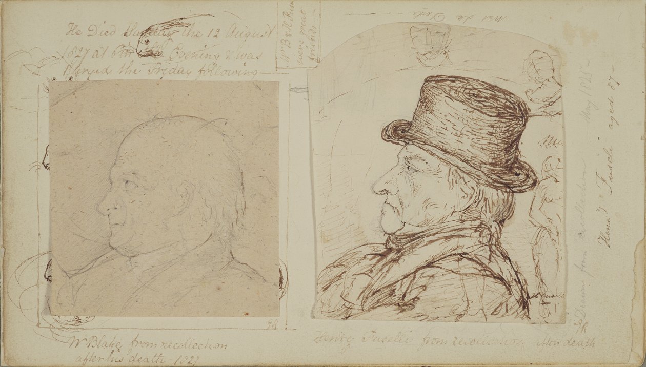 Études de lapins avec portraits superposés de William Blake et Henry Fuseli - George Samuel
