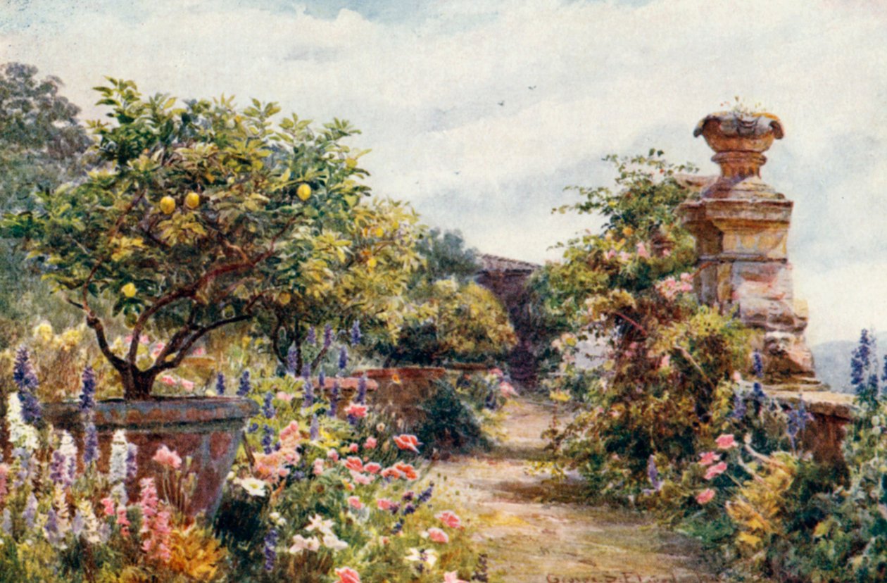 Notre jardin toscan (lithographie couleur) - George Samuel Elgood