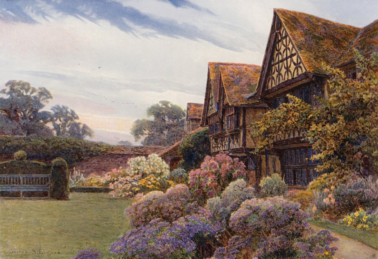 The Forecourt, Great Tangley Manor, Surrey (lithographie couleur) - George Samuel Elgood