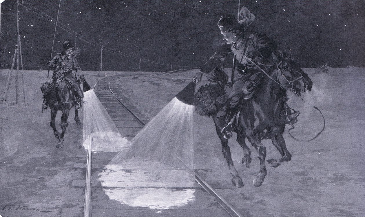 Sur un chemin de fer mandchou : Patrouille de nuit, illustration de l
