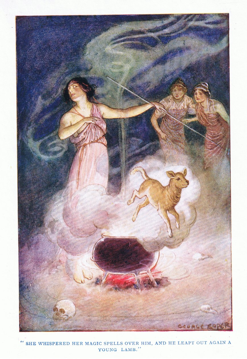 Elle murmura ses sorts magiques sur lui, et il sauta à nouveau un jeune agneau, des Héros publié par George Allen et Unwin 1929 - George Soper