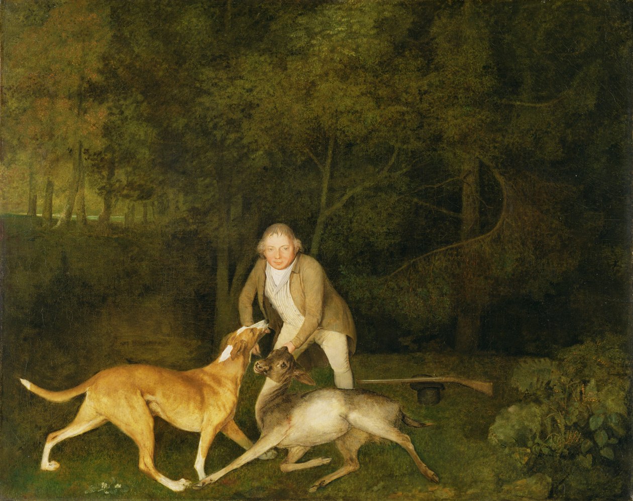 Freeman, le garde-chasse du comte de Clarendon, avec une biche mourante et un chien - George Stubbs