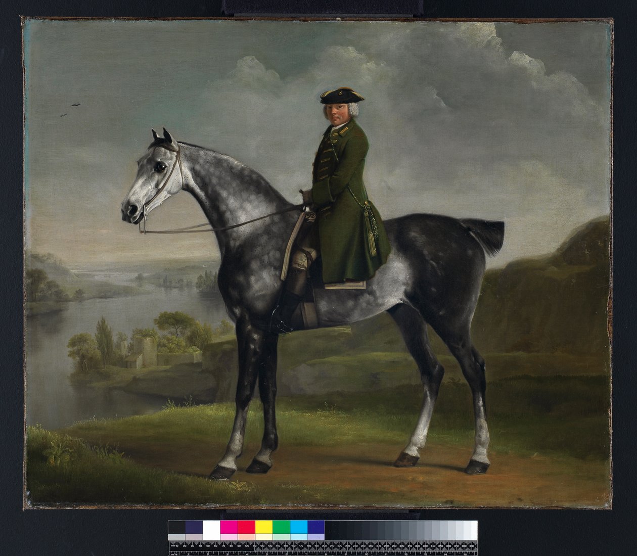 Joseph Smyth Esquire, Lieutenant de la Forêt de Whittlebury, Northamptonshire, sur un cheval gris pommelé, c.1762-64 - George Stubbs