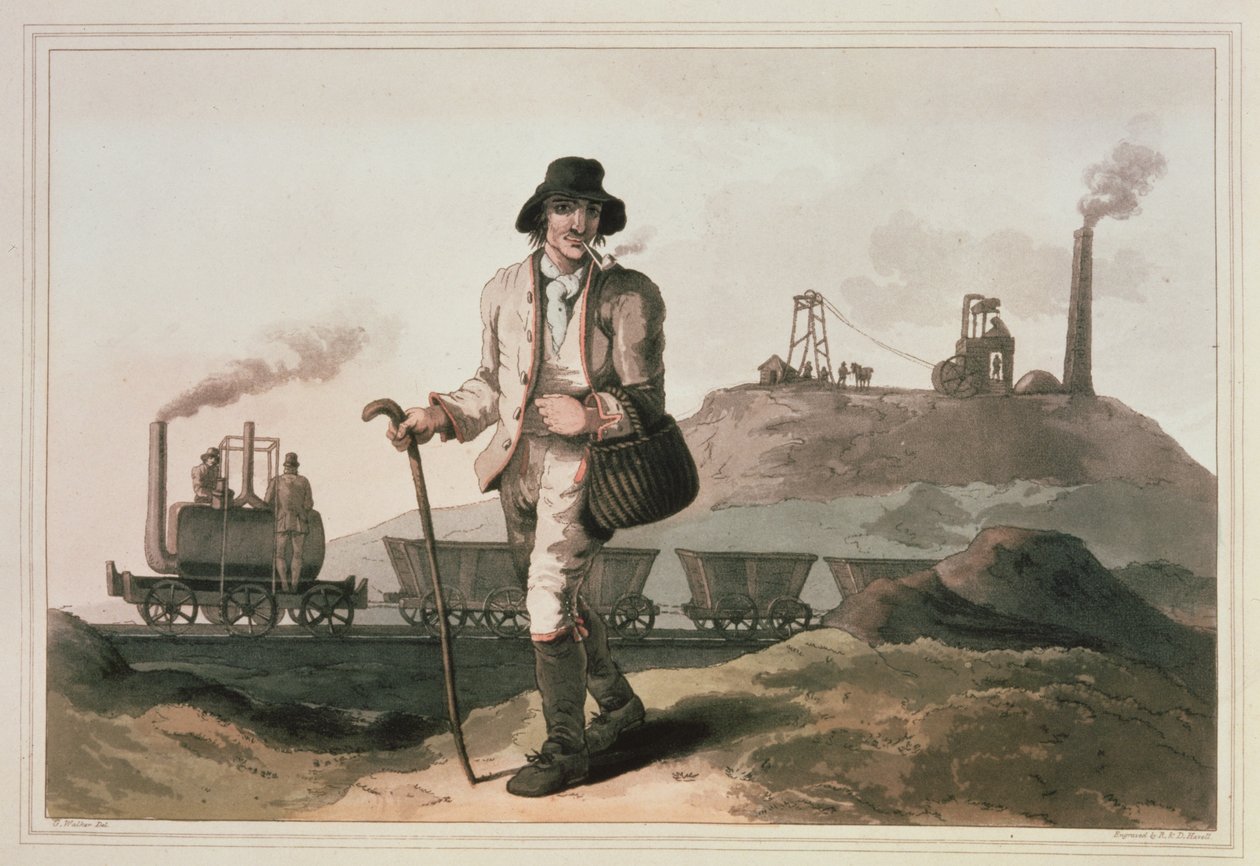Locomotive Blenkinsop à la mine de Middleton près de Leeds, gravée par Robert et Daniel Havell, 1814 - George Walker