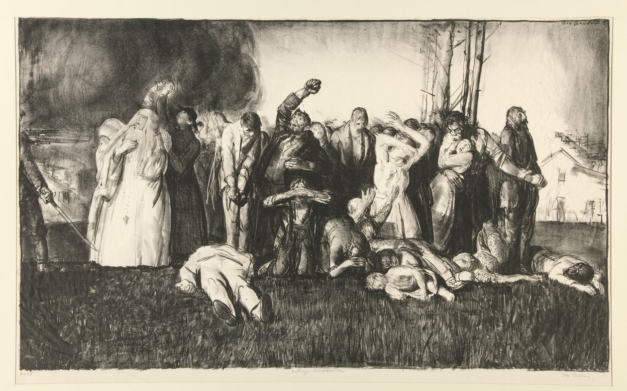 Massacre du Village ou Massacre à Dinant, de la série GUERRE - George Wesley Bellows