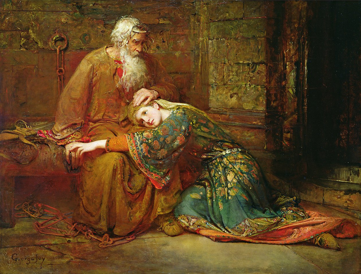 Cordelia réconfortant son père, le roi Lear, en prison - George William Joy