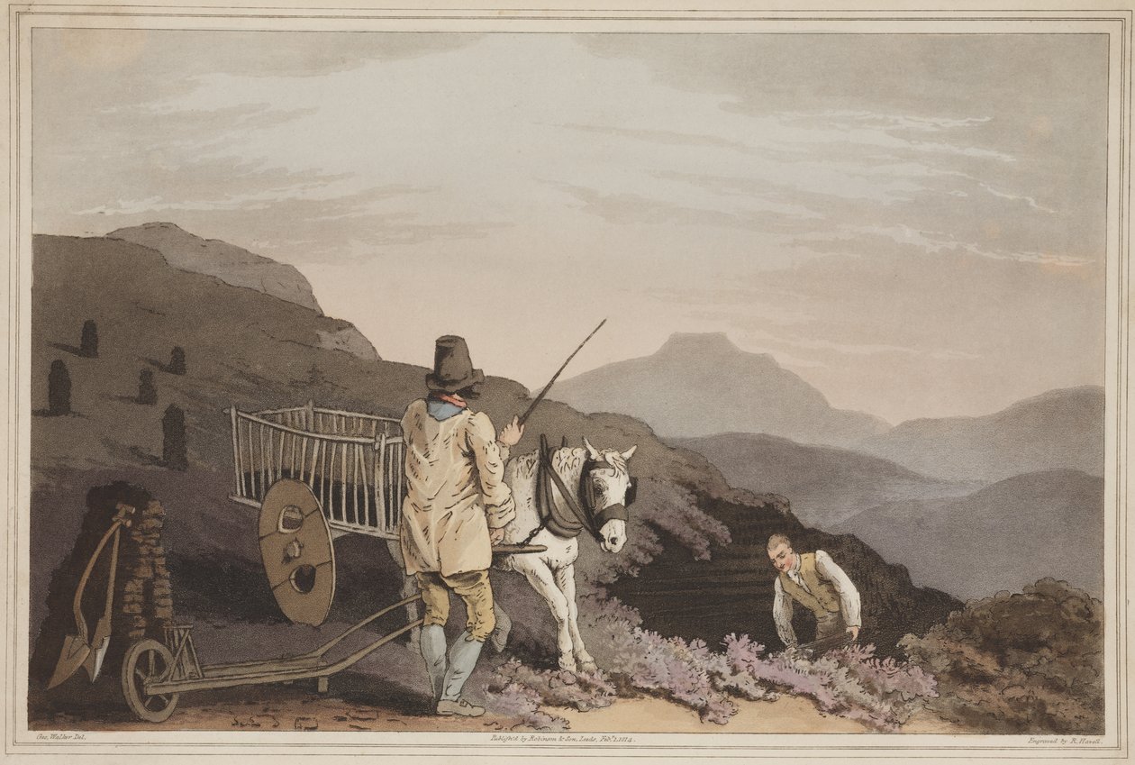 Le chariot de tourbe, de The Costume of Yorkshire, gravé par Robert Havell, 1814 - George after Walker