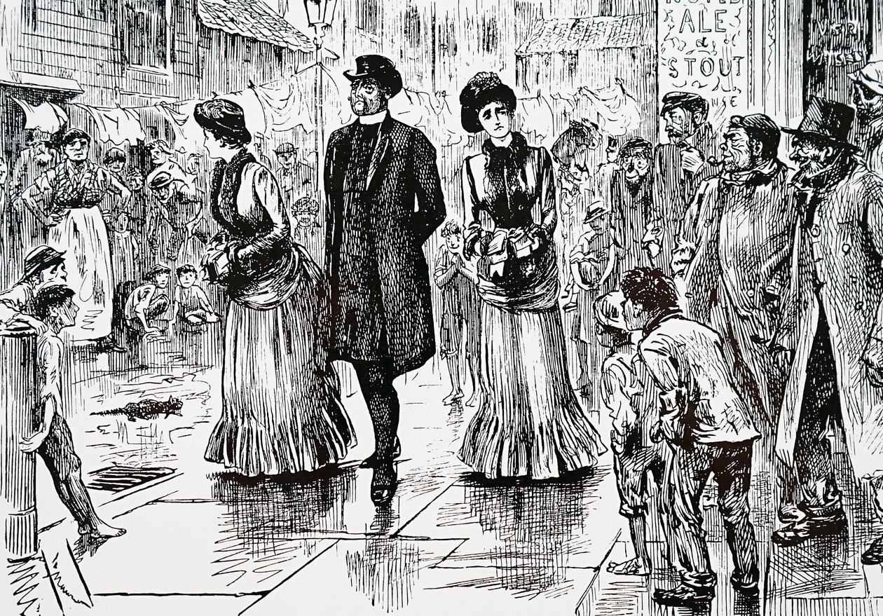 Une inspection des classes inférieures. Par George du Maurier (1834-1896) un caricaturiste et auteur franco-britannique - George du Maurier