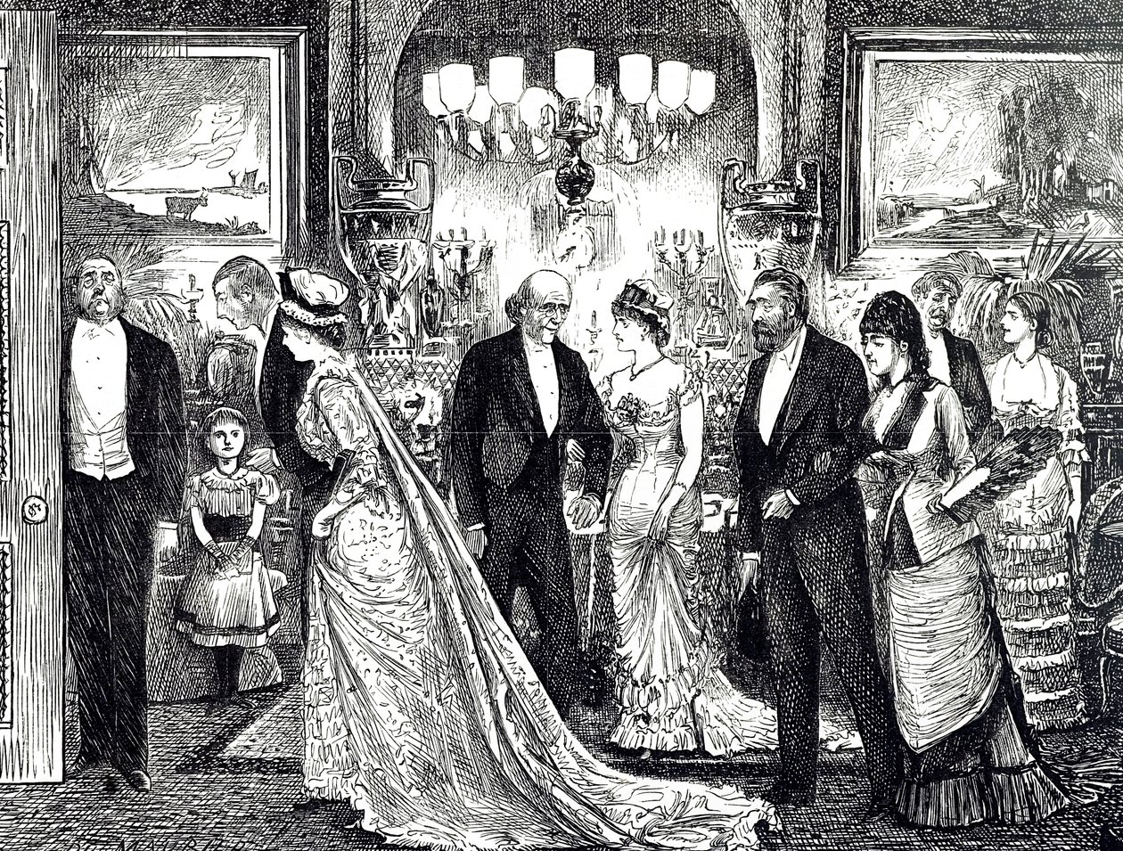 Caricature représentant une soirée élégante dans une maison victorienne - George du Maurier