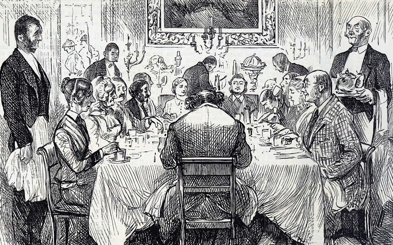 Dessin animé représentant une soirée élégante dans une maison victorienne - George du Maurier