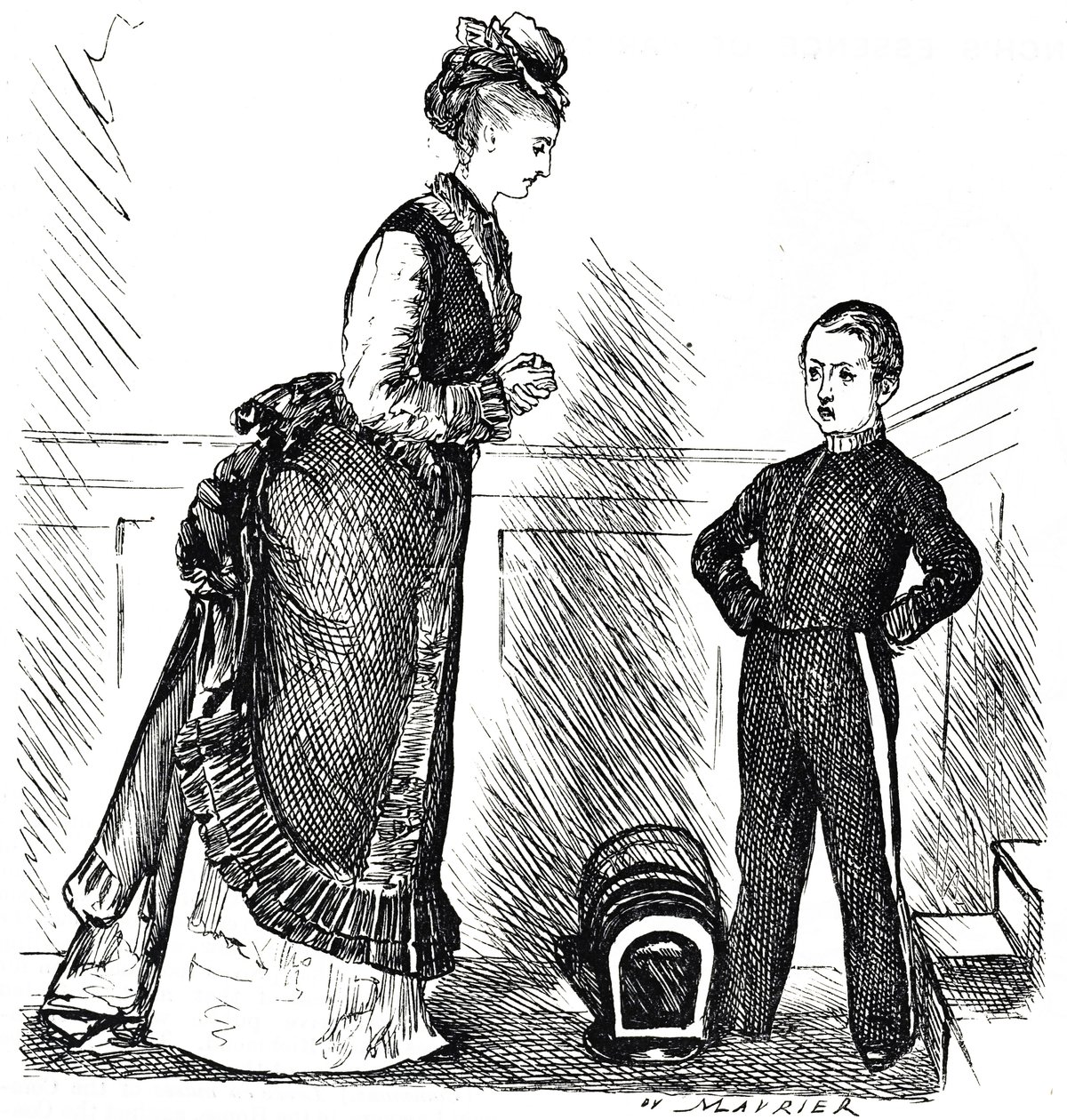 Dessin humoristique représentant un enfant insolent désobéissant à sa mère - George du Maurier