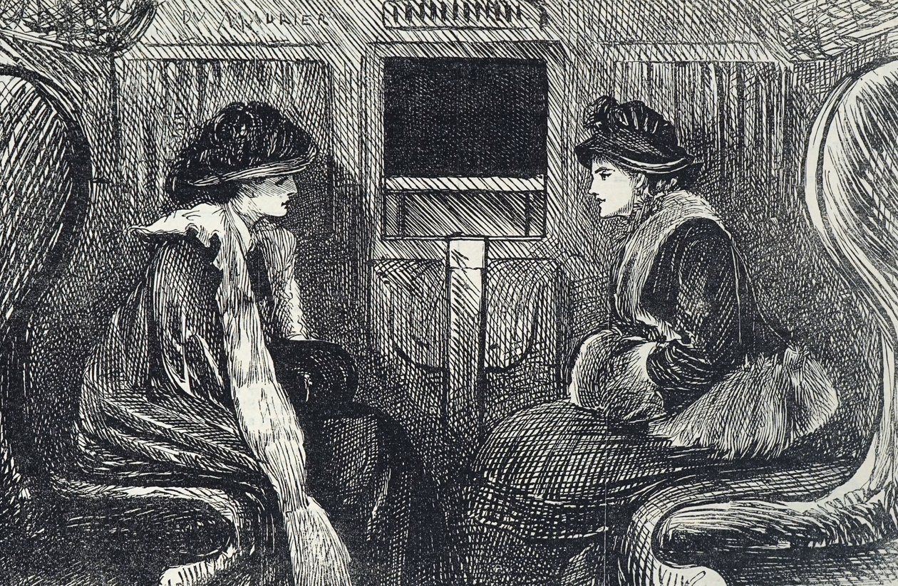Dessin humoristique représentant des passagers dans le métro de Londres - George du Maurier