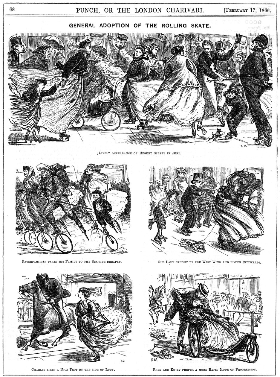 Adoption générale du patin à roulettes. Caricatures de George du Maurier de Punch - George du Maurier