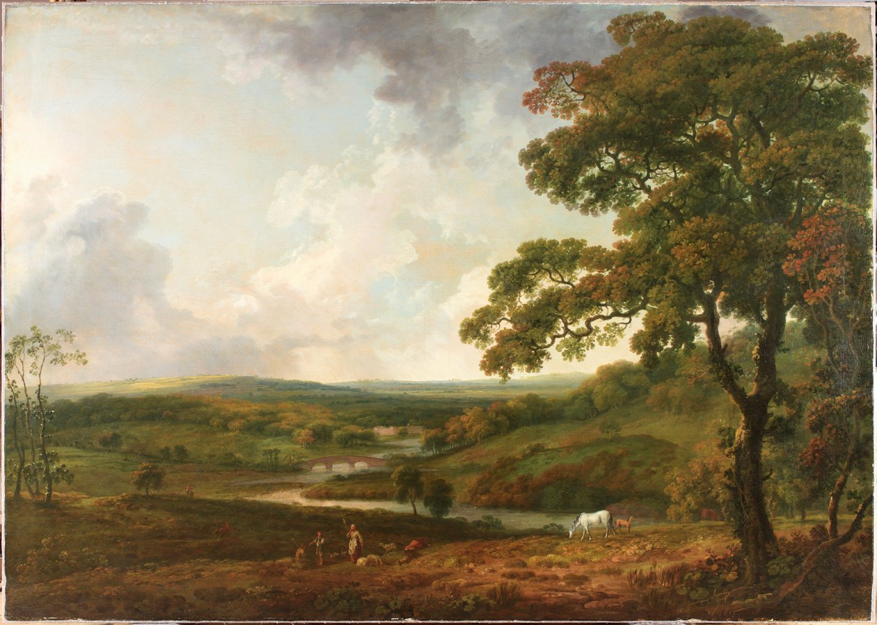 Vue dans le parc de Welbeck avec un ruisseau sinueux - George the Elder Barret