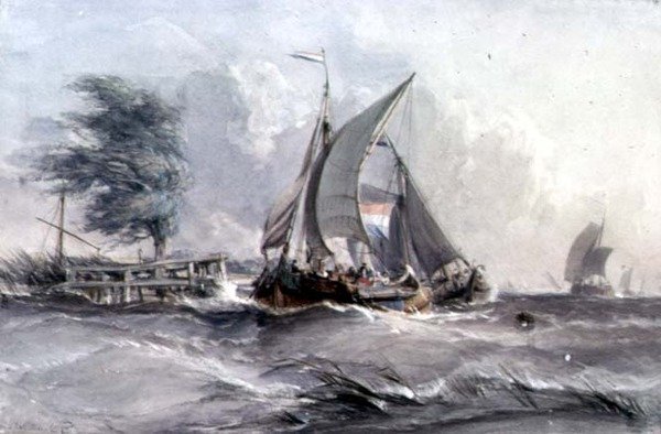 Un jour venteux : bateaux dans une tempête - George the Elder Chambers