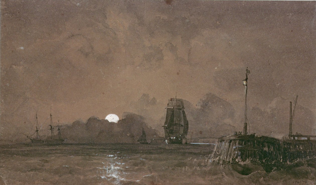 Port de Sunderland : Clair de lune, 19ème siècle - George the Elder Chambers