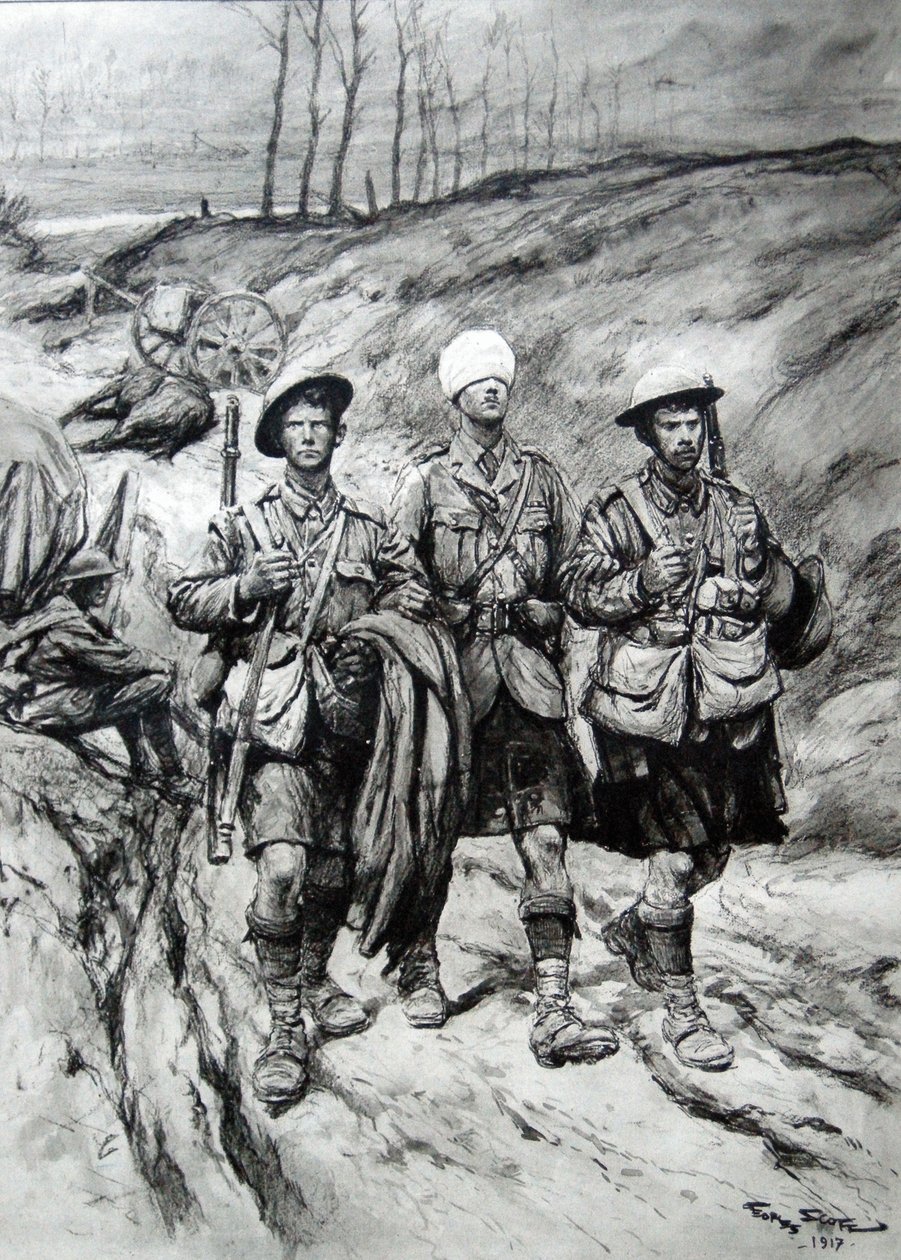 Soldats écossais aidant leur officier blessé, 1917 - Georges Bertin Scott