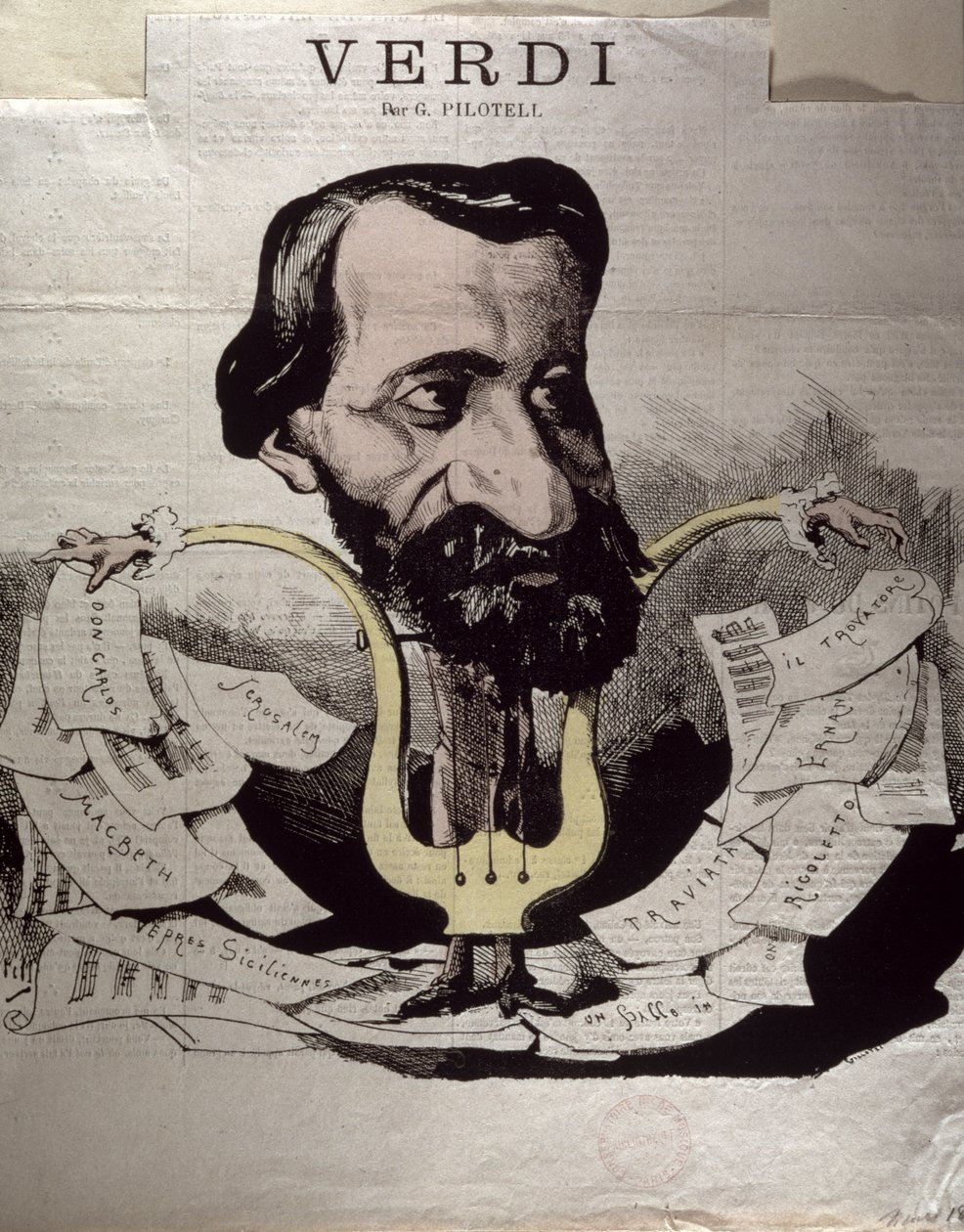 Giuseppe Verdi, caricature, années 1860 - Georges Labadie Pilotell