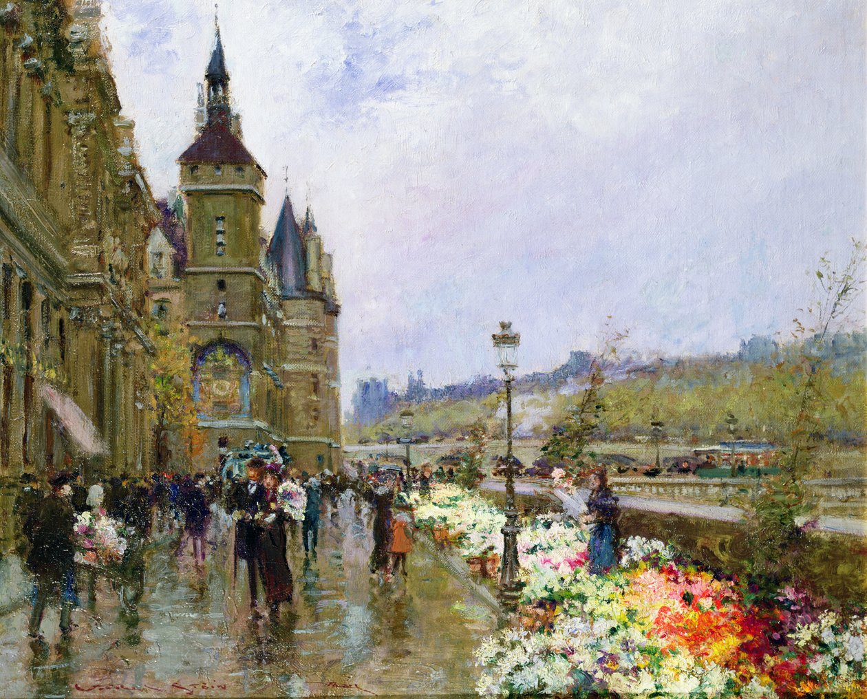 Vendeurs de fleurs par la Seine - Georges Stein