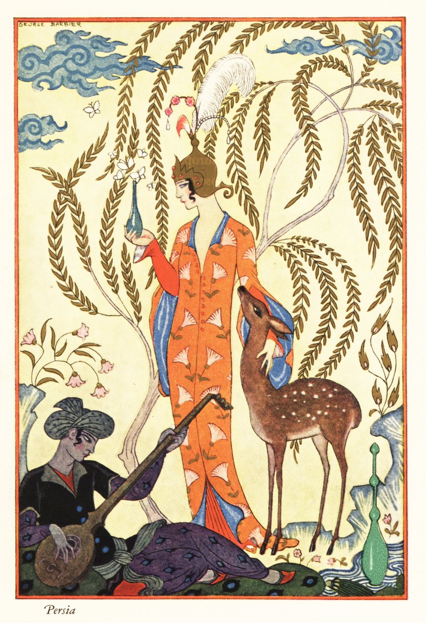 Une femme tient un flacon de parfum, Perse ancienne - Georges Barbier