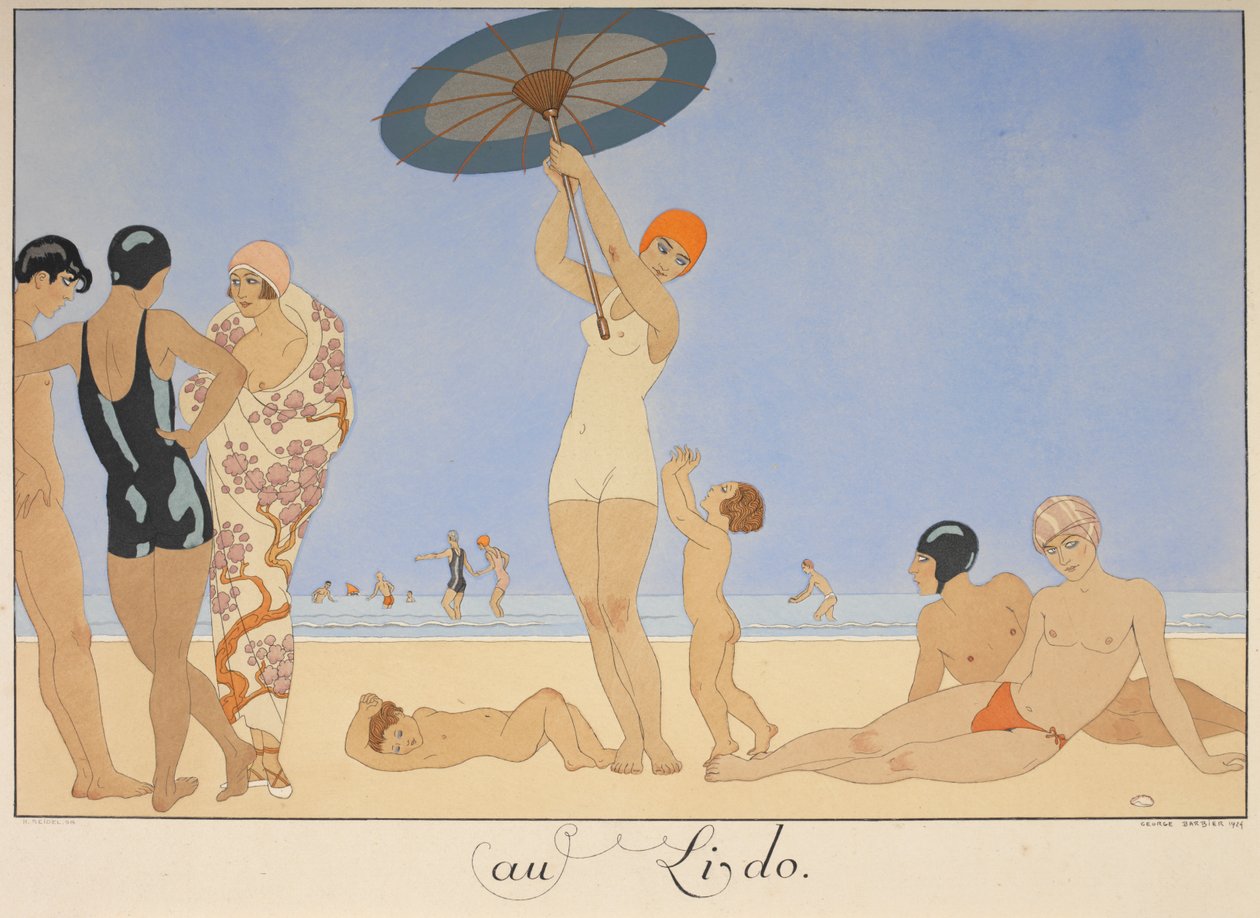 Au lido. Des gens sur une plage - Georges Barbier