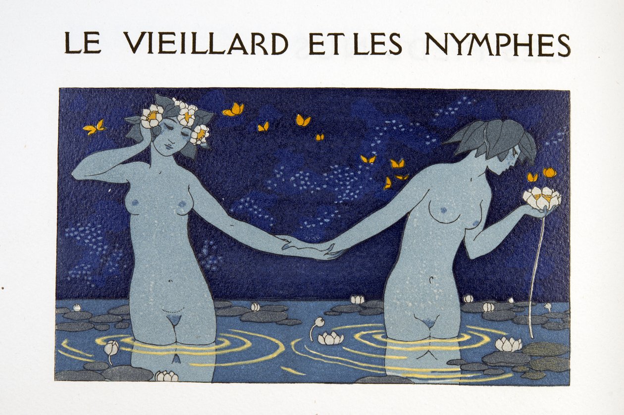 Le Vieillard et les Nymphes, illustration de Les Chansons de Bilitis, par Pierre Louys, pub. 1922 - Georges Barbier
