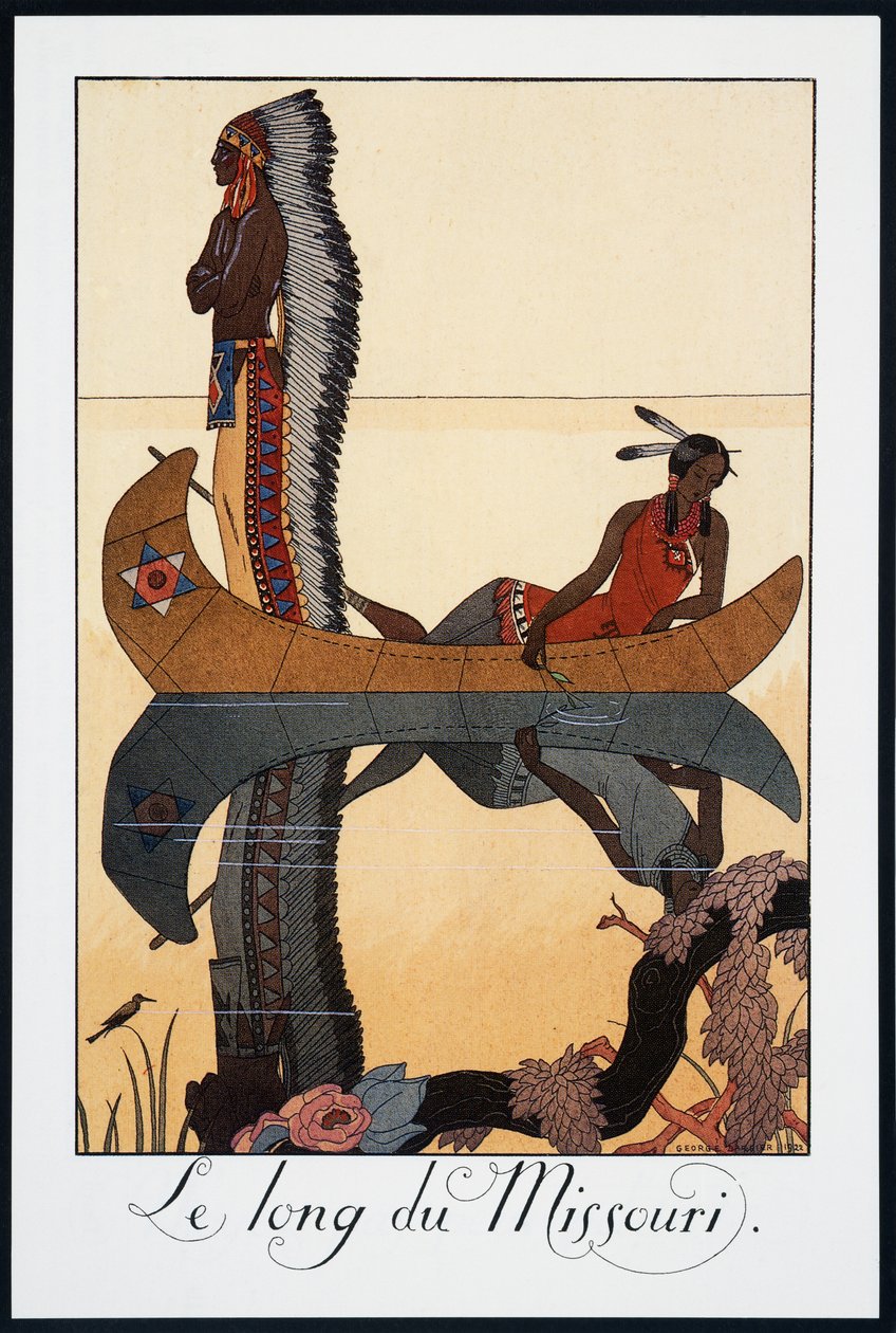 Le long du Missouri, lithographie de George Barbier (1882-1932), de Falbalas et Fanfreluches, Almanach des Modes Présentes, Passées et Futures, France, 20e siècle - Georges Barbier