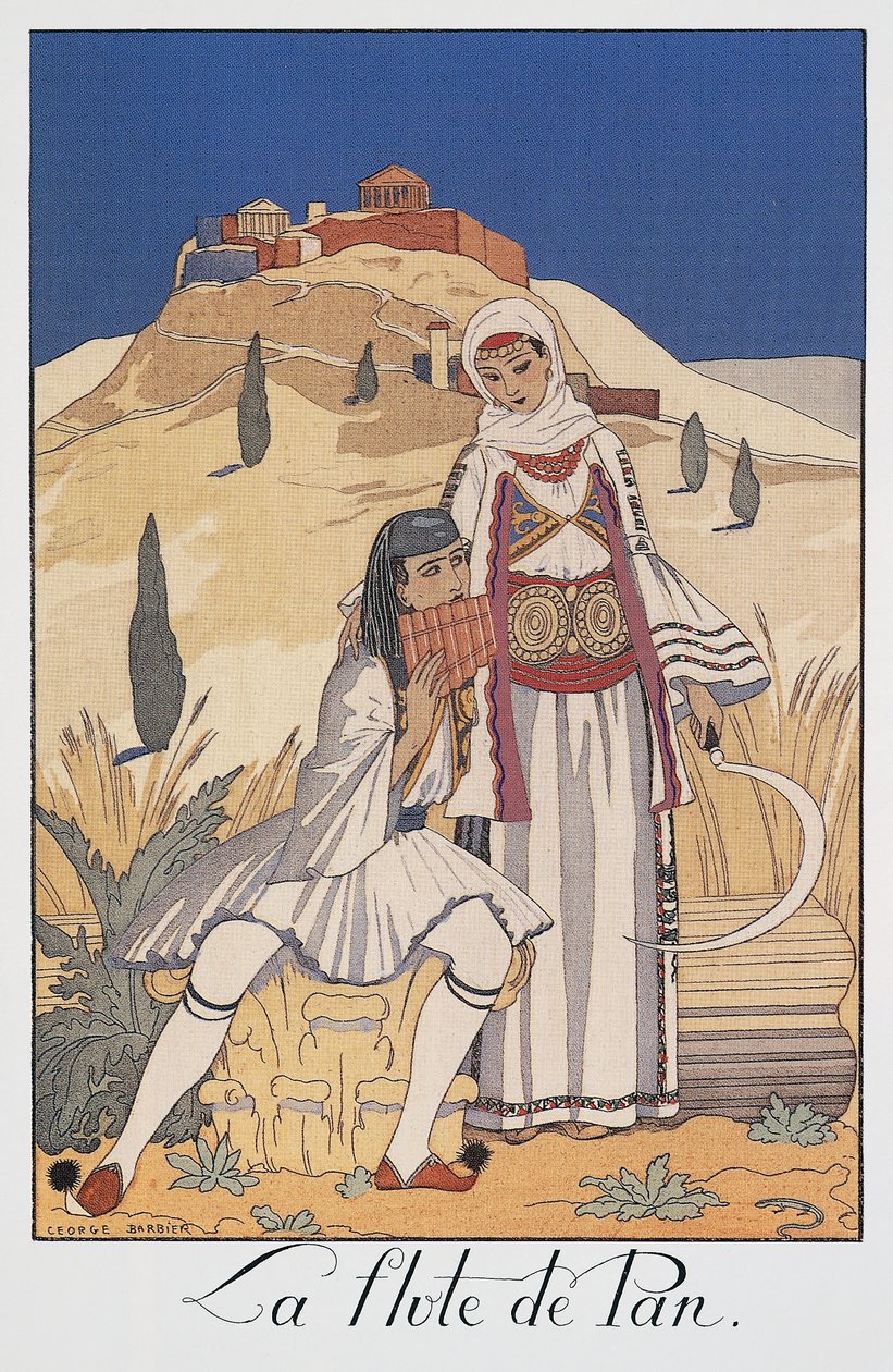 Joueur de flûte de Pan en costumes traditionnels grecs - Georges Barbier