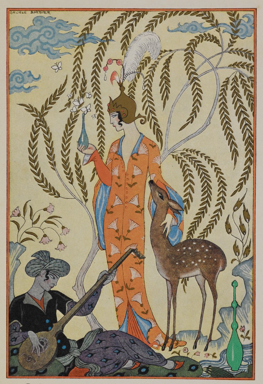 Perse. Une femme avec un faon. Un musicien - Georges Barbier