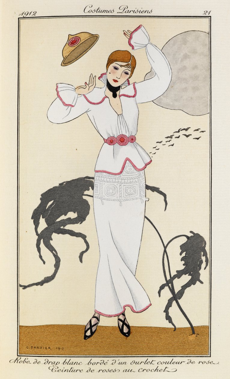Robe de drap blanc bordée d