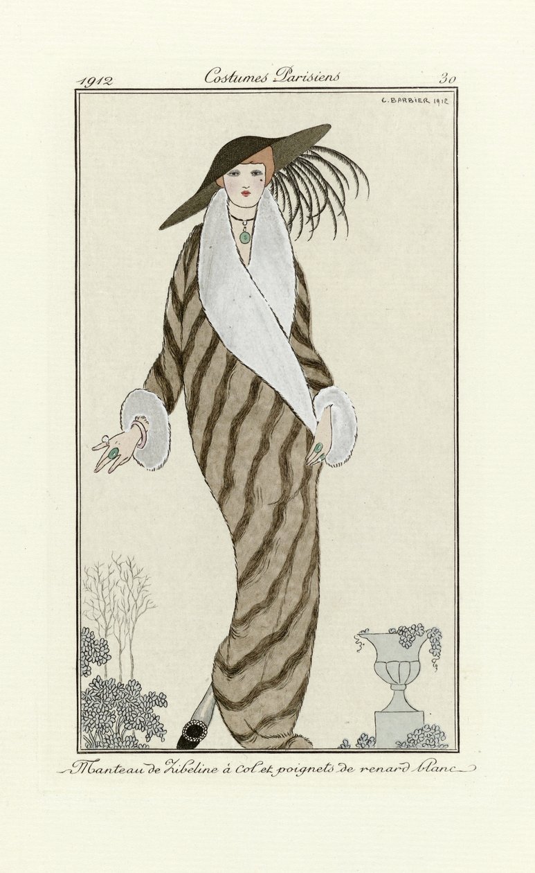 Manteau de Sable avec Garniture en Renard Blanc, de Costumes Parisien, pub.1912 - Georges Barbier
