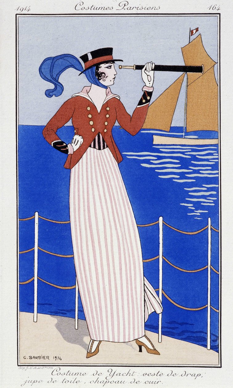 Femme regardant au loin, en tenue de yacht - Mode 1914 - Georges Barbier