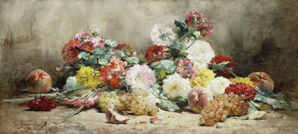 Œillets, roses, raisins et pêches - Georges Jeannin