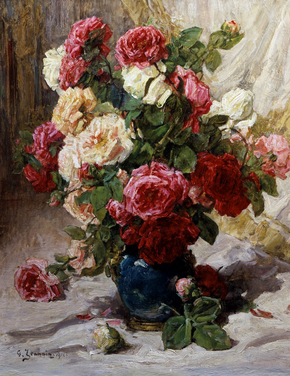 Nature morte de roses dans un vase. Peinture de Georges Jeannin (1841-1925 French) Collection privee - Georges Jeannin