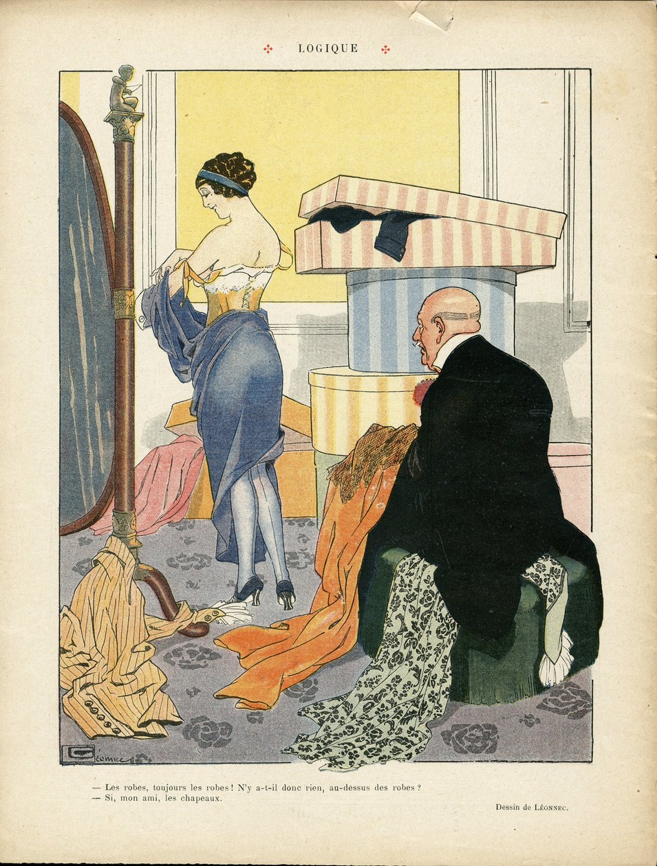 Illustration de Georges Leonnec (1881-1940) dans Le Lire, 06/07/12 - Logique - Mode, Chapeau, Architecture intérieure, Vie des riches - Femmes - Georges Leonnec