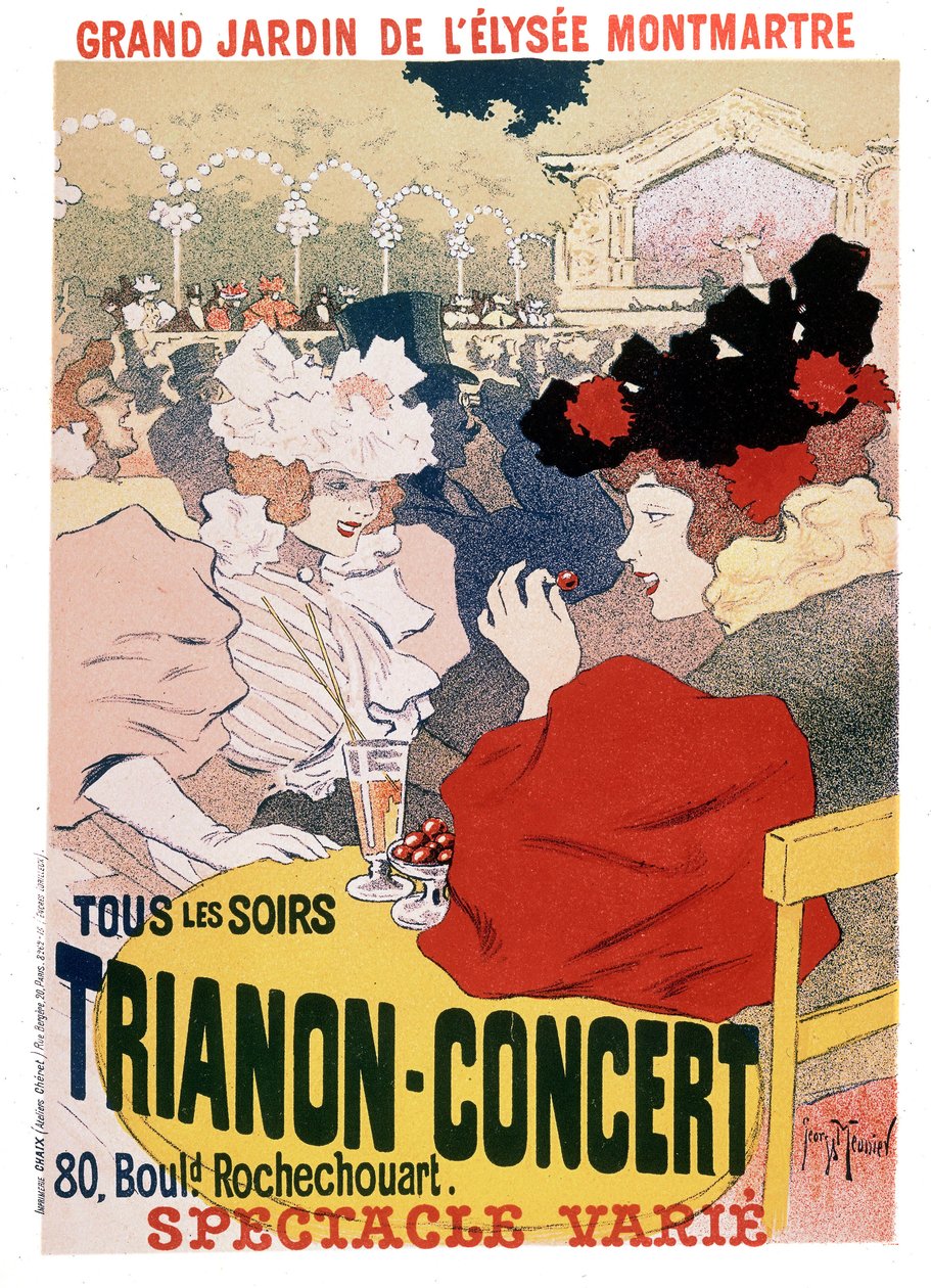Affiche pour les spectacles au concert Trianon dans le jardin du cabaret parisien Elysee Montmartre, vers 1900 - Georges Meunier