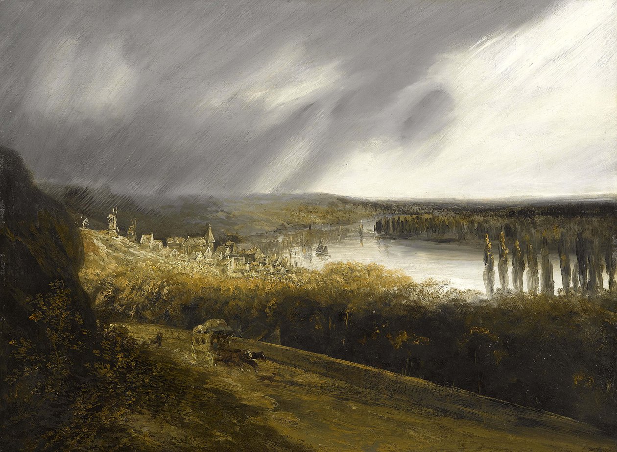 French: Vue de la Seine avec une diligence - Georges Michel