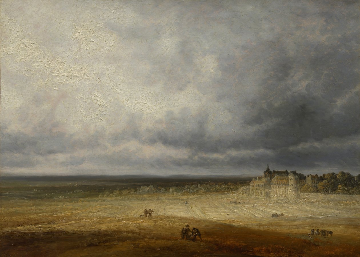 Paysage avec un champ labouré et un village - Georges Michel