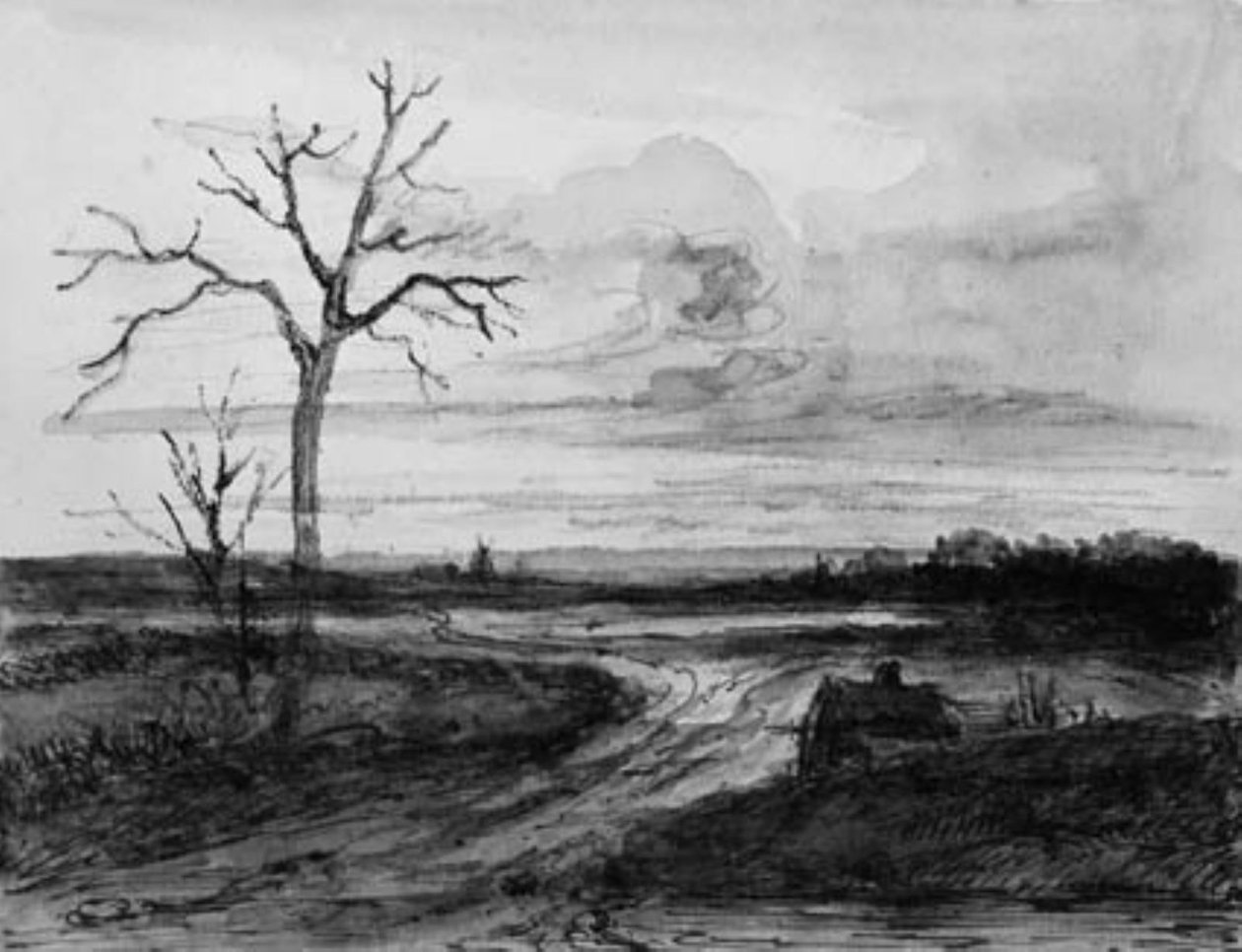 Paysage désolé avec route et arbre sans feuilles - Georges Michel