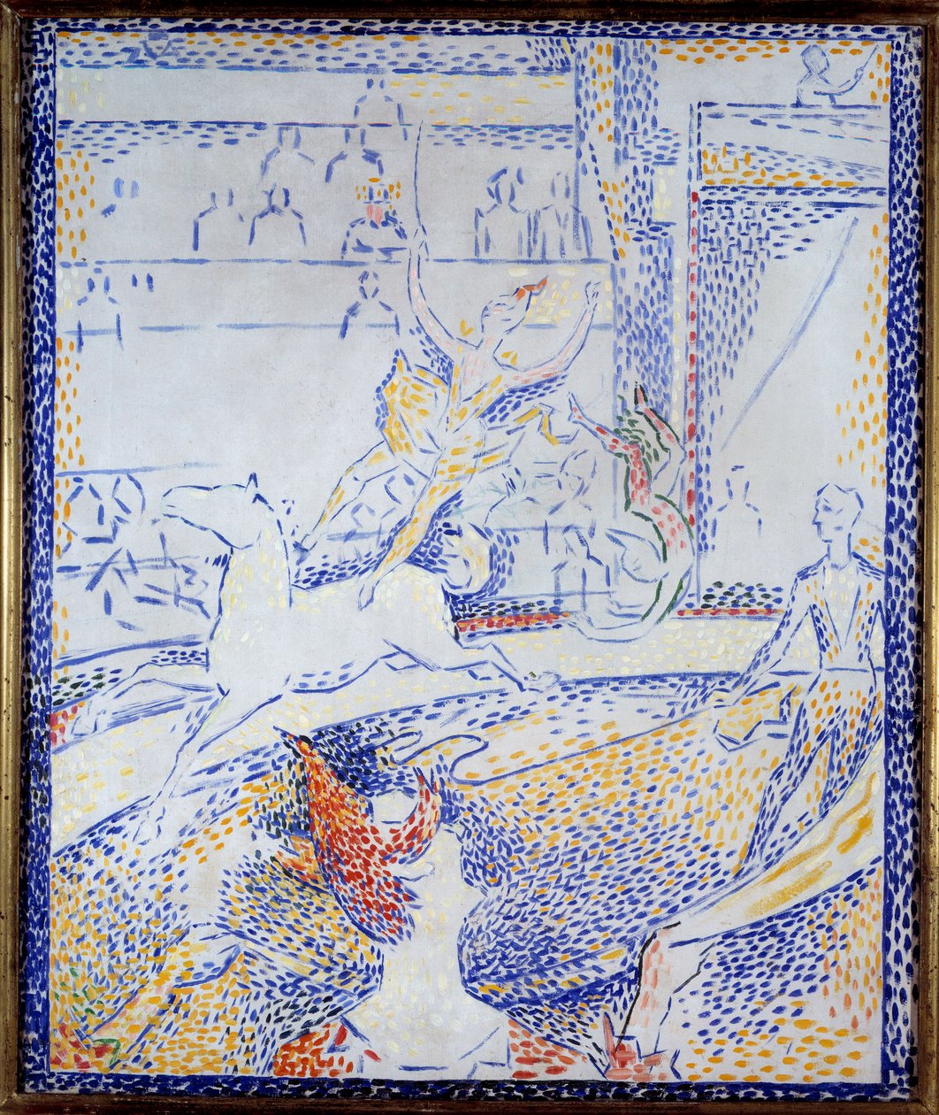 Cirque Une danseuse faisant un numéro acrobatique à cheval et un clown - Georges Pierre Seurat