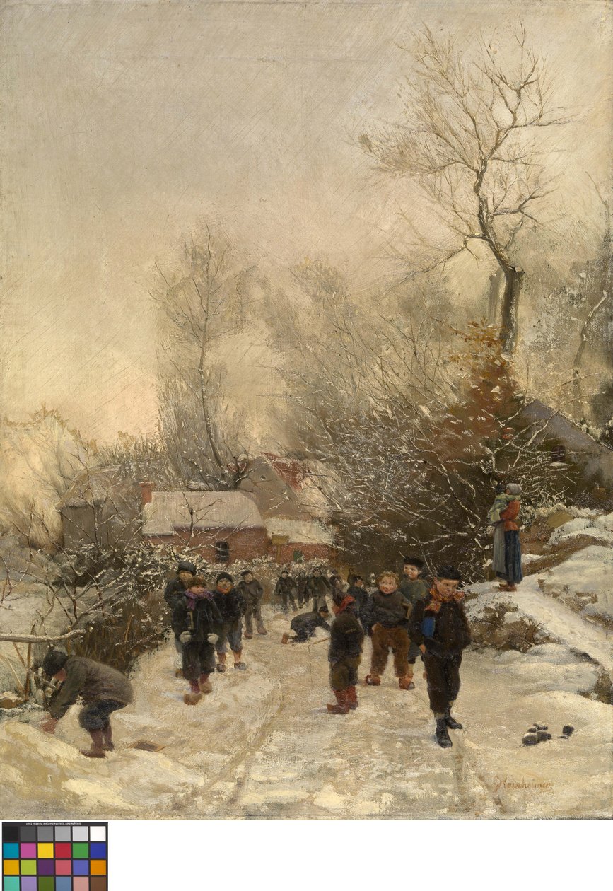 Village avec enfants dans la neige - Georges Reinheimer