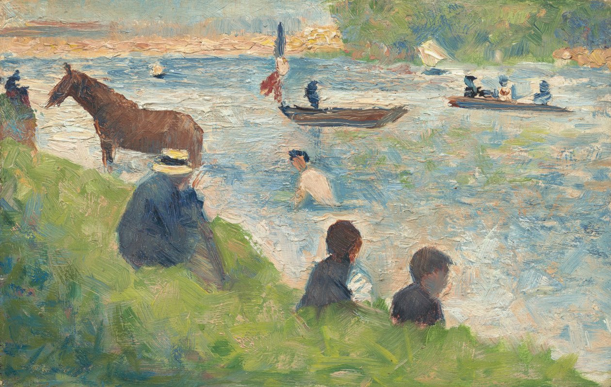 Cheval et bateaux (Étude pour "Baigneurs à Asnières") - Georges Seurat