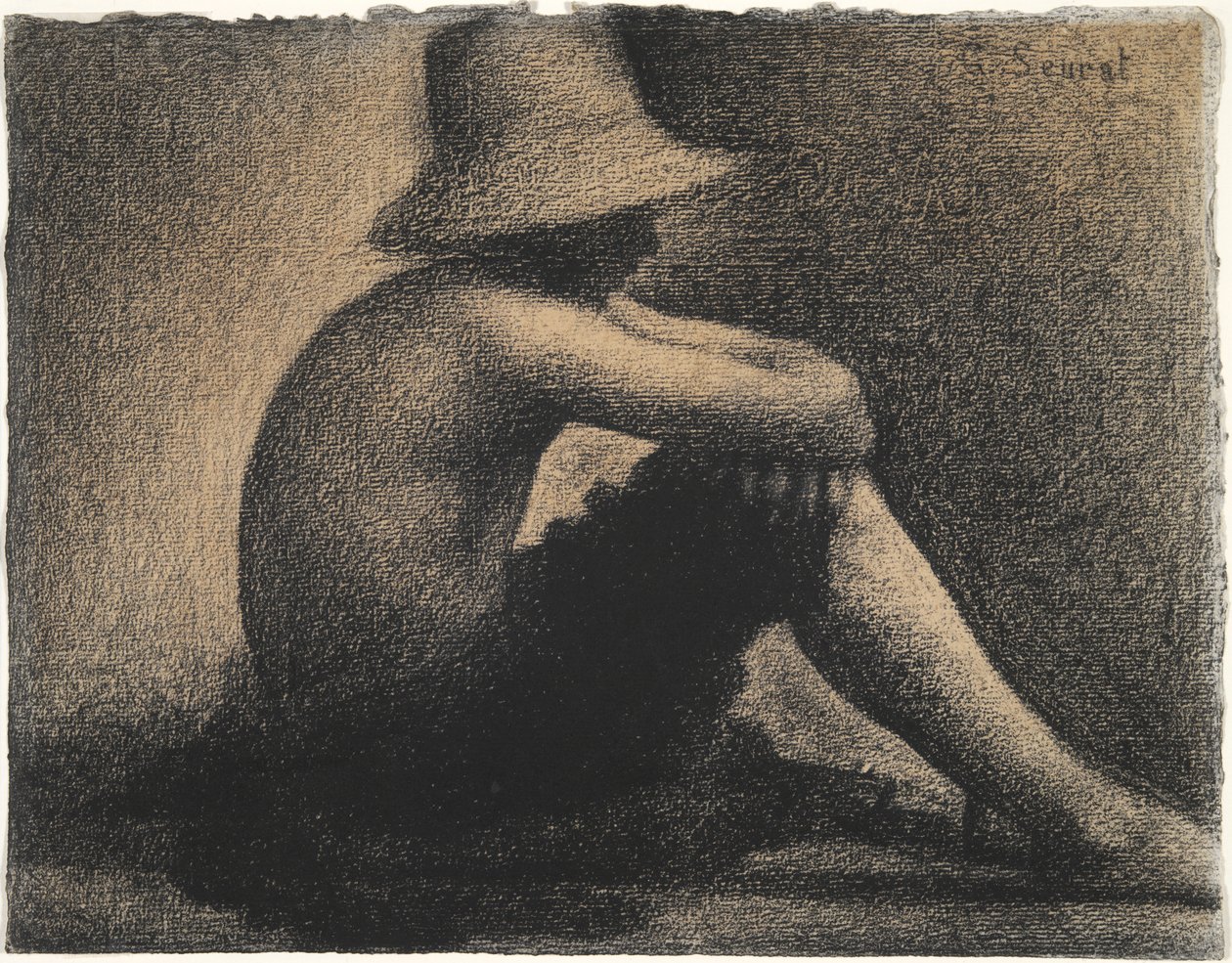 Garçon assis avec chapeau de paille, étude pour Les Baigneurs à Asnières - Georges Seurat
