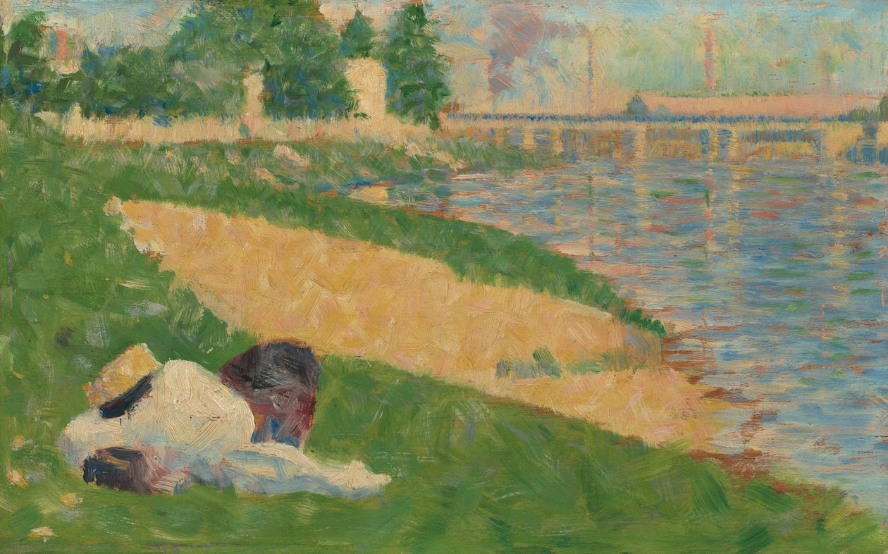 La Seine avec des vêtements sur la rive (Étude pour "Les Baigneurs à Asnières") - Georges Seurat